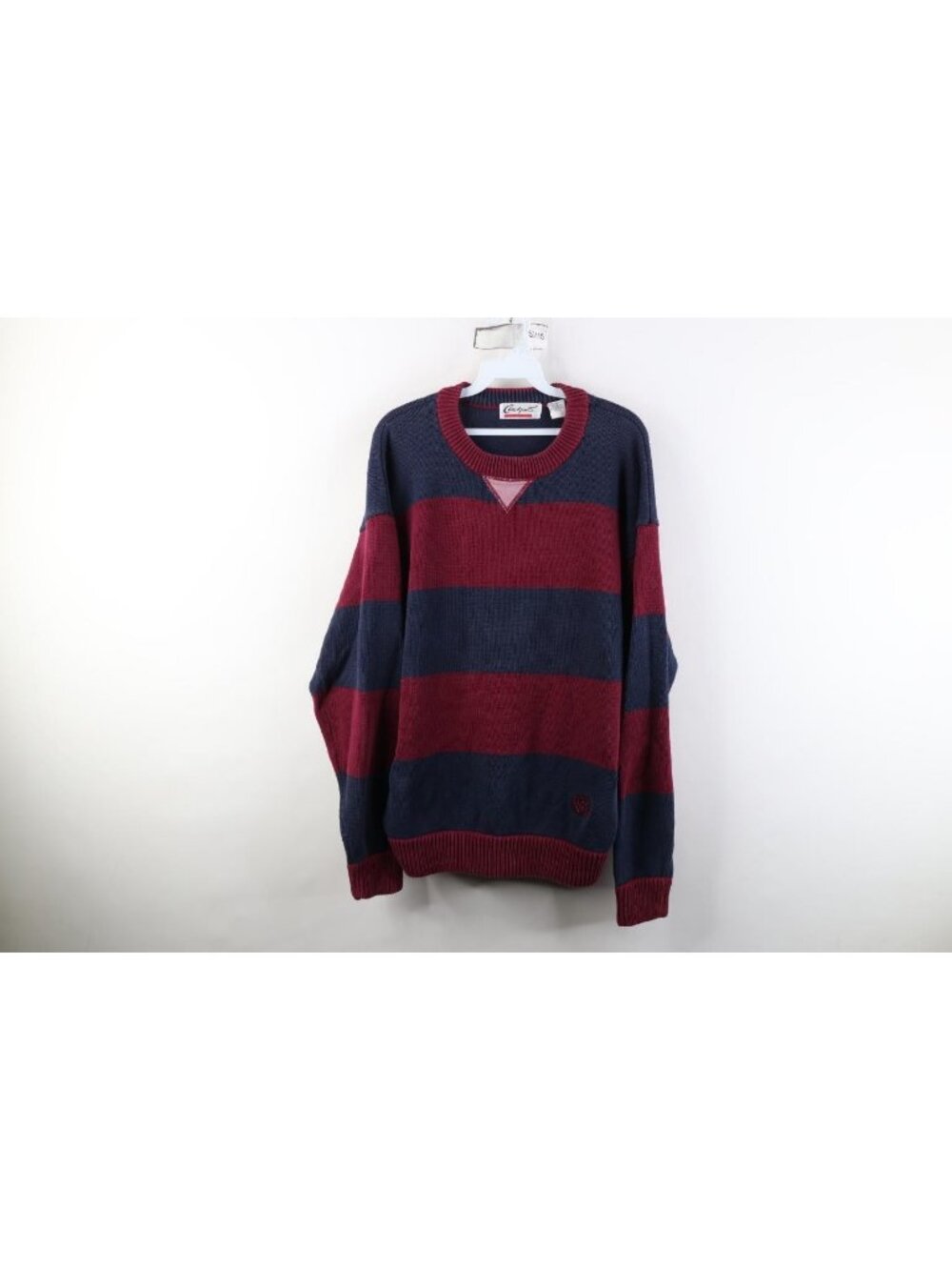 Vtg 90s Streetwear Mens Medium Faded Striped Color Block Knit Crewneck Sweater